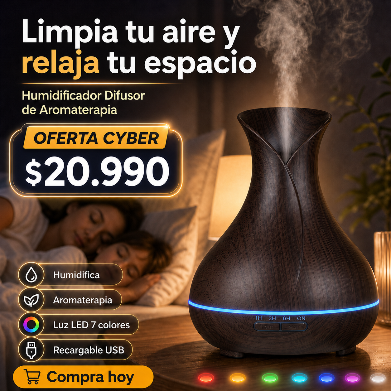 Humidificadora de Madera Estilo Oscuro